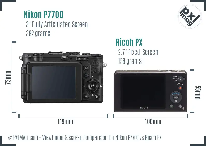 Nikon P7700 vs Ricoh PX Screen and Viewfinder comparison