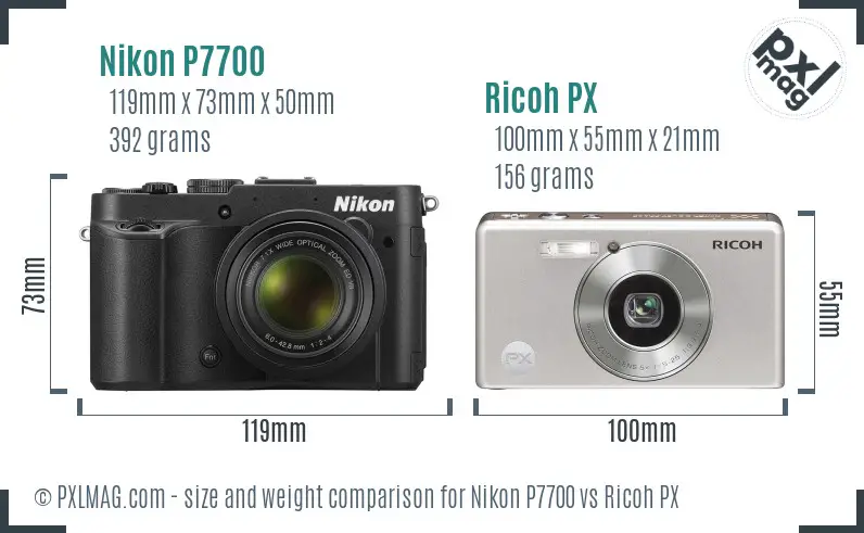 Nikon P7700 vs Ricoh PX size comparison