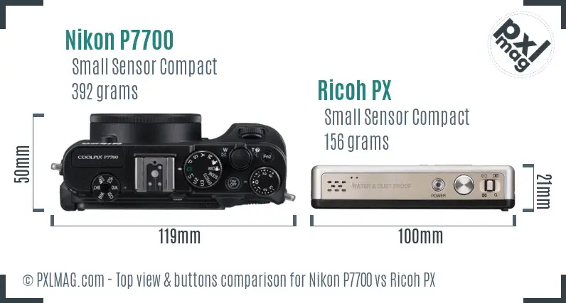 Nikon P7700 vs Ricoh PX top view buttons comparison