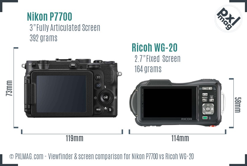 Nikon P7700 vs Ricoh WG-20 Screen and Viewfinder comparison