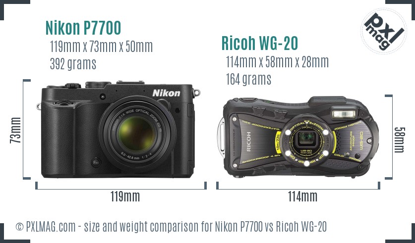 Nikon P7700 vs Ricoh WG-20 size comparison