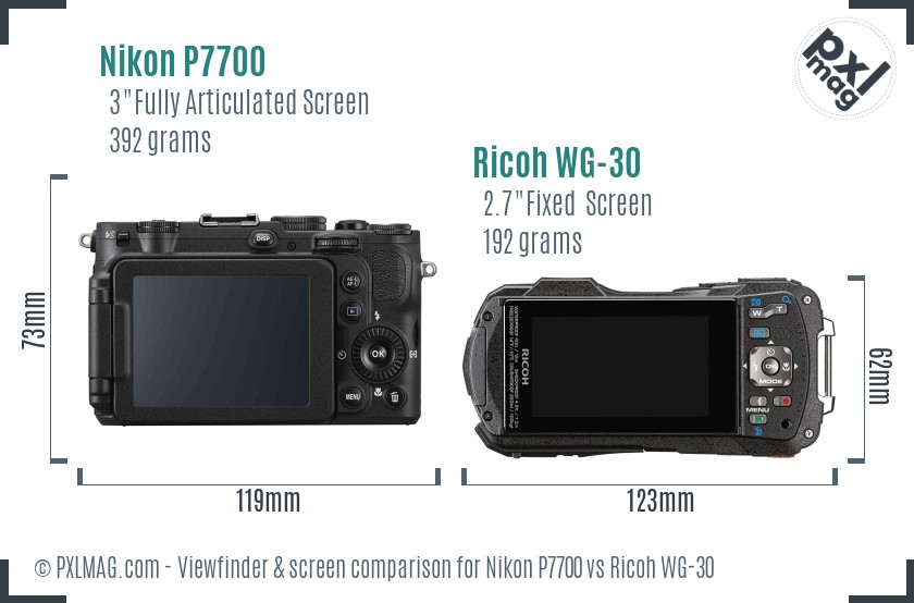 Nikon P7700 vs Ricoh WG-30 Screen and Viewfinder comparison