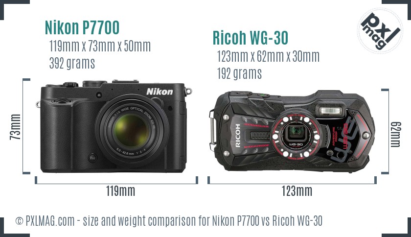 Nikon P7700 vs Ricoh WG-30 size comparison