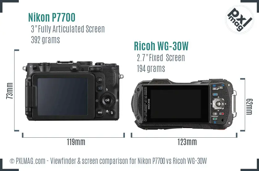 Nikon P7700 vs Ricoh WG-30W Screen and Viewfinder comparison
