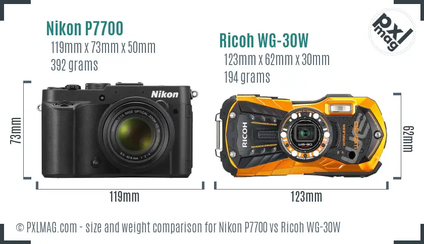 Nikon P7700 vs Ricoh WG-30W size comparison Nikon P7700 vs Ricoh WG-30W size comparison