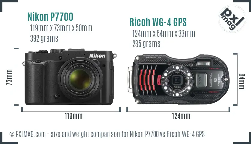 Nikon P7700 vs Ricoh WG-4 GPS size comparison