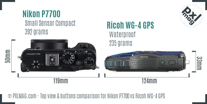 Nikon P7700 vs Ricoh WG-4 GPS top view buttons comparison