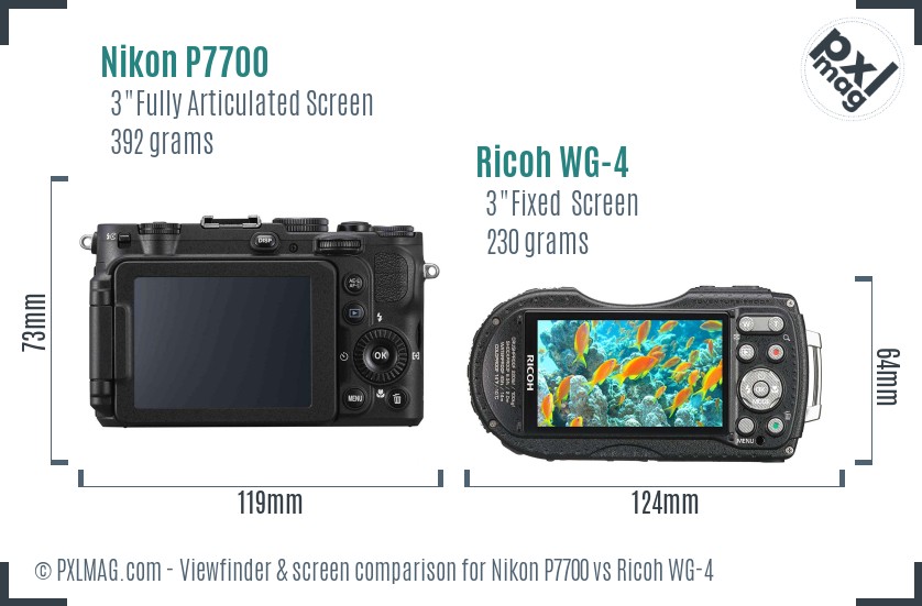 Nikon P7700 vs Ricoh WG-4 Screen and Viewfinder comparison