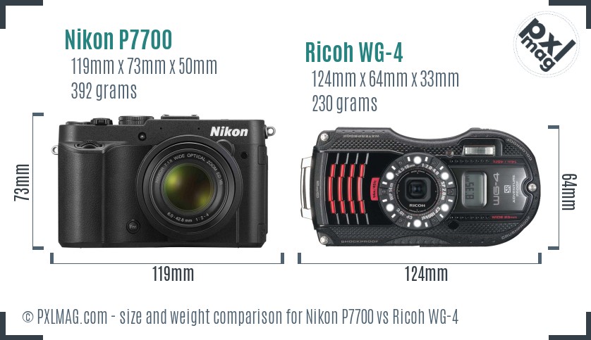 Nikon P7700 vs Ricoh WG-4 size comparison