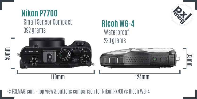 Nikon P7700 vs Ricoh WG-4 top view buttons comparison