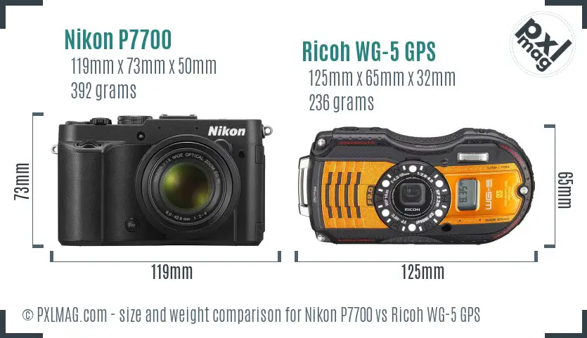 Nikon P7700 vs Ricoh WG-5 GPS size comparison Nikon P7700 vs Ricoh WG-5 GPS size comparison