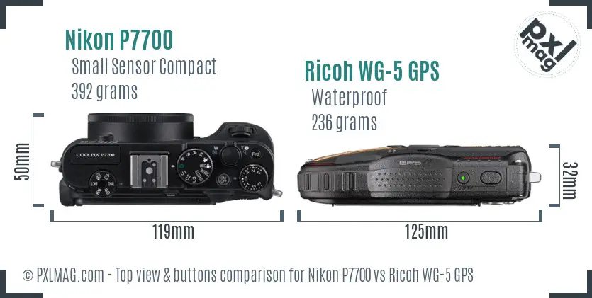 Nikon P7700 vs Ricoh WG-5 GPS top view buttons comparison Nikon P7700 vs Ricoh WG-5 GPS top view buttons comparison