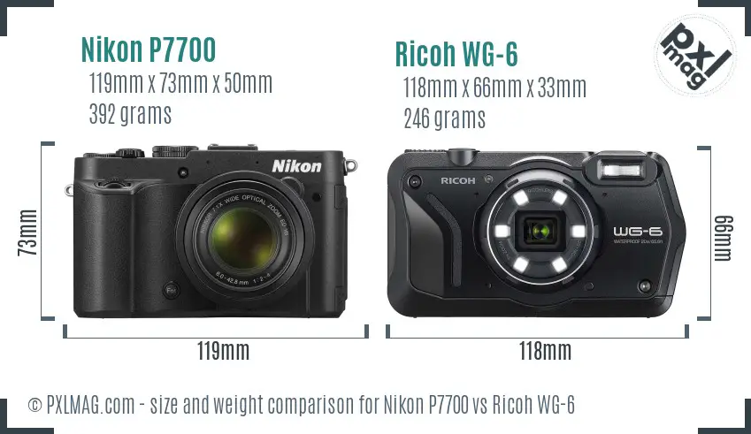 Nikon P7700 vs Ricoh WG-6 size comparison