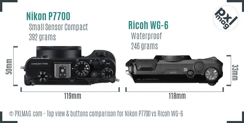 Nikon P7700 vs Ricoh WG-6 top view buttons comparison