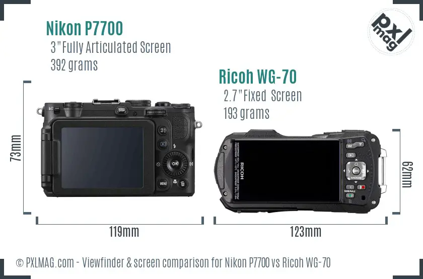 Nikon P7700 vs Ricoh WG-70 Screen and Viewfinder comparison