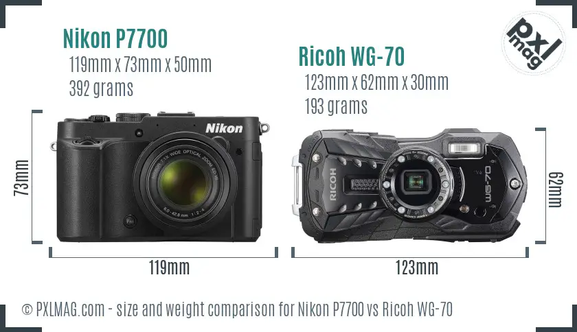 Nikon P7700 vs Ricoh WG-70 size comparison