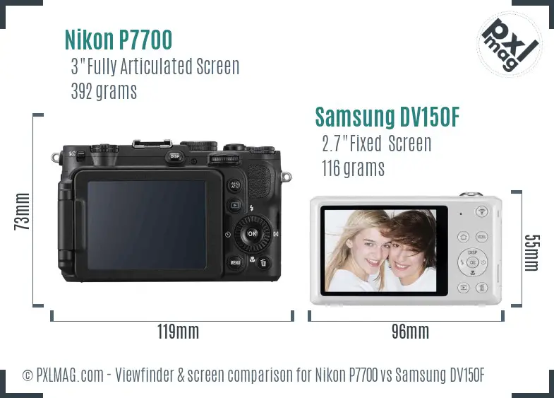 Nikon P7700 vs Samsung DV150F Screen and Viewfinder comparison