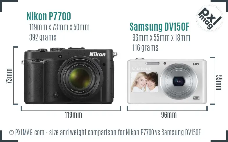Nikon P7700 vs Samsung DV150F size comparison