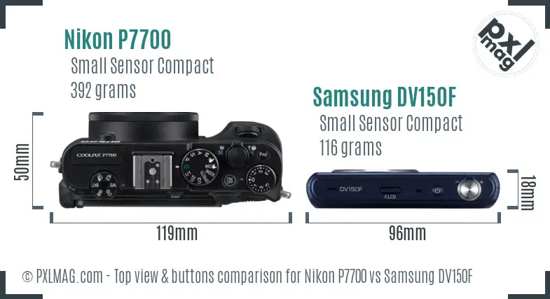 Nikon P7700 vs Samsung DV150F top view buttons comparison