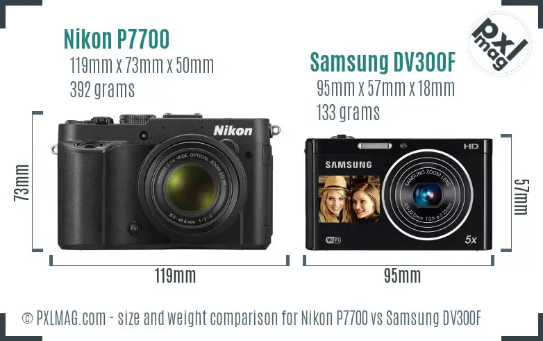 Nikon P7700 vs Samsung DV300F size comparison