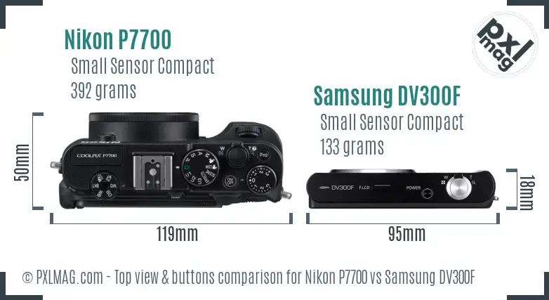 Nikon P7700 vs Samsung DV300F top view buttons comparison