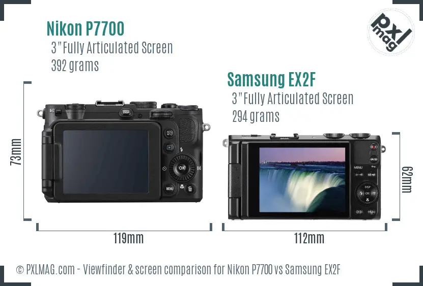 Nikon P7700 vs Samsung EX2F Screen and Viewfinder comparison