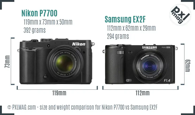 Nikon P7700 vs Samsung EX2F size comparison