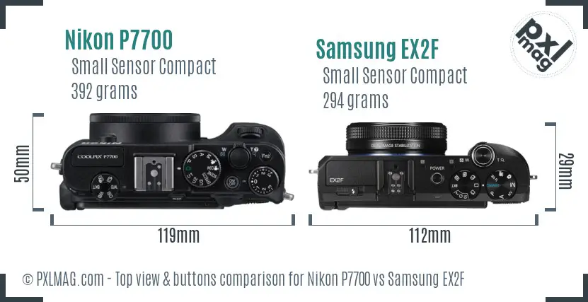 Nikon P7700 vs Samsung EX2F top view buttons comparison