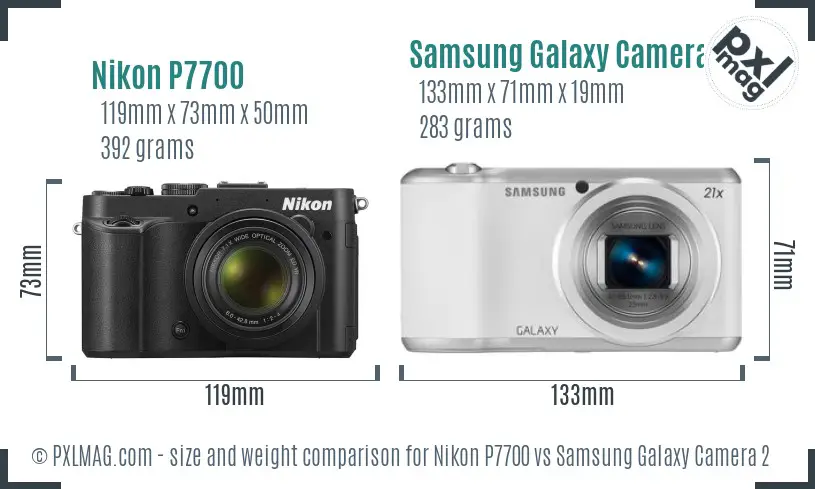 Nikon P7700 vs Samsung Galaxy Camera 2 size comparison