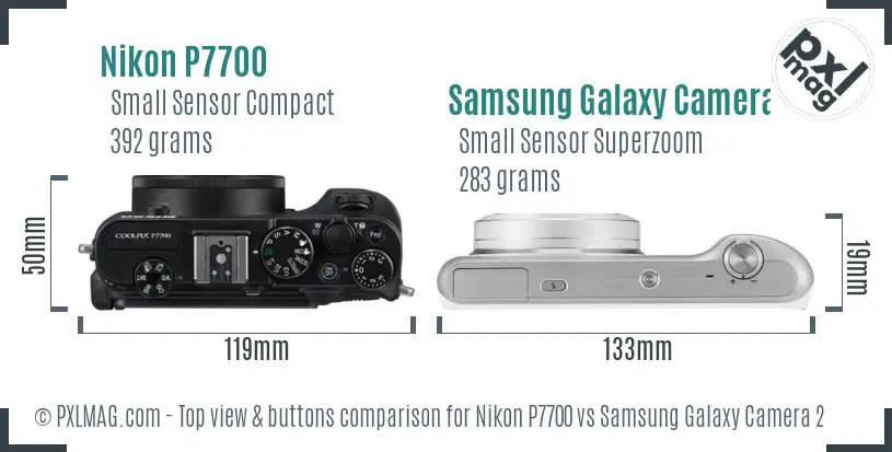 Nikon P7700 vs Samsung Galaxy Camera 2 top view buttons comparison