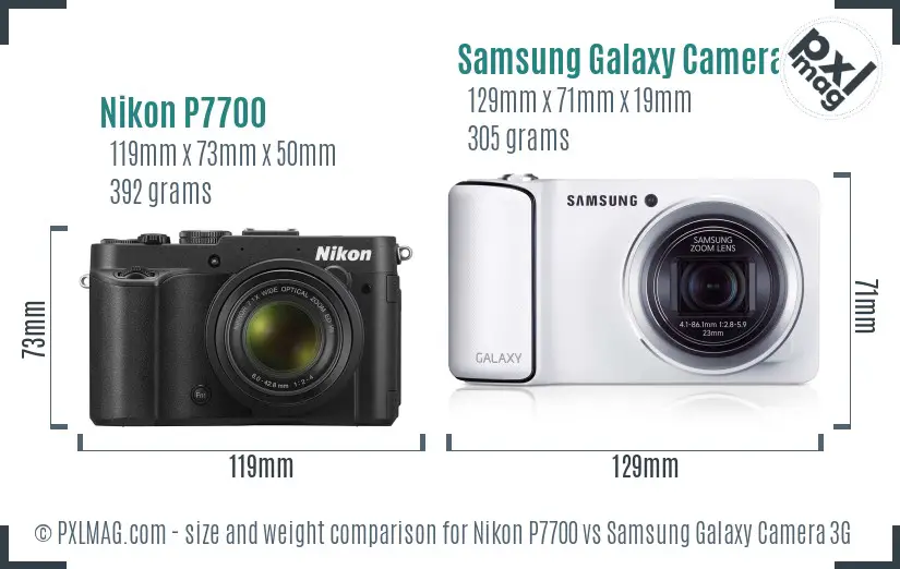 Nikon P7700 vs Samsung Galaxy Camera 3G size comparison