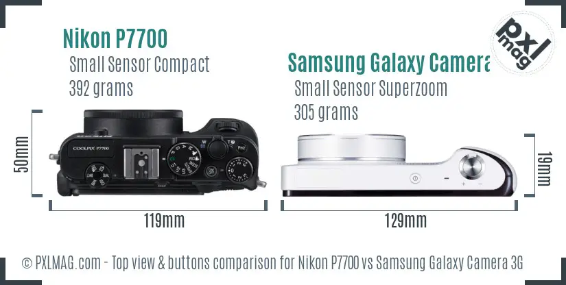 Nikon P7700 vs Samsung Galaxy Camera 3G top view buttons comparison