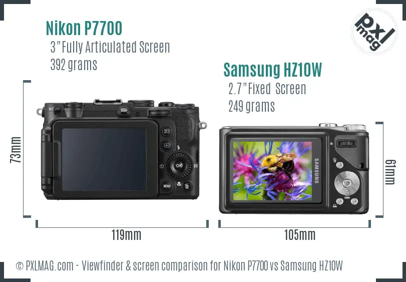 Nikon P7700 vs Samsung HZ10W Screen and Viewfinder comparison