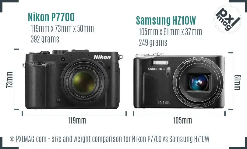 Nikon P7700 vs Samsung HZ10W size comparison