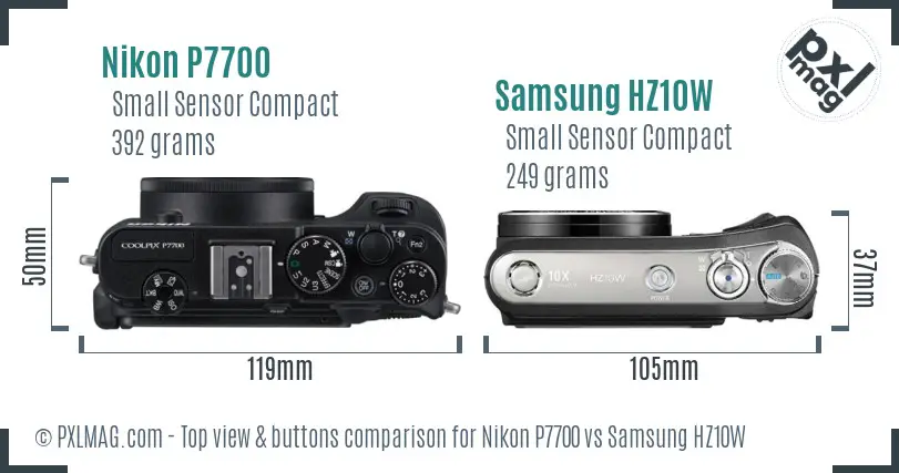 Nikon P7700 vs Samsung HZ10W top view buttons comparison