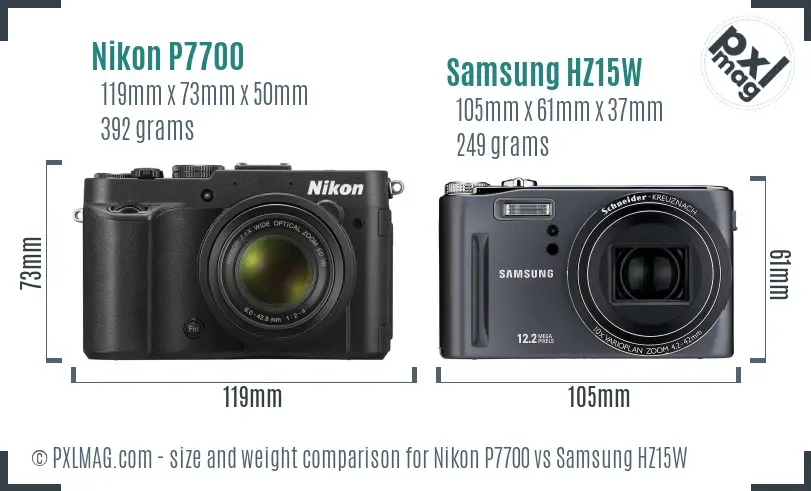 Nikon P7700 vs Samsung HZ15W size comparison