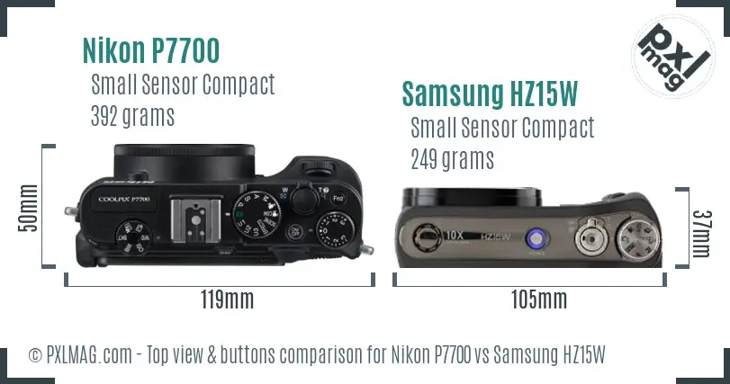 Nikon P7700 vs Samsung HZ15W top view buttons comparison