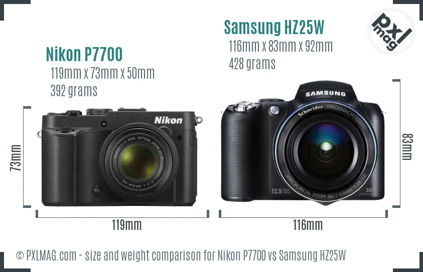 Nikon P7700 vs Samsung HZ25W size comparison