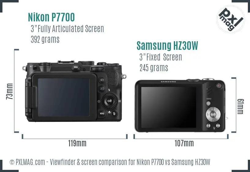 Nikon P7700 vs Samsung HZ30W Screen and Viewfinder comparison
