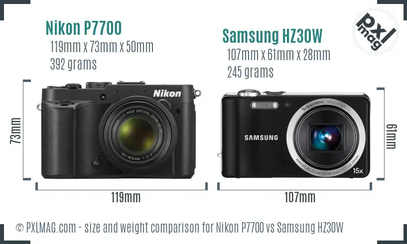 Nikon P7700 vs Samsung HZ30W size comparison