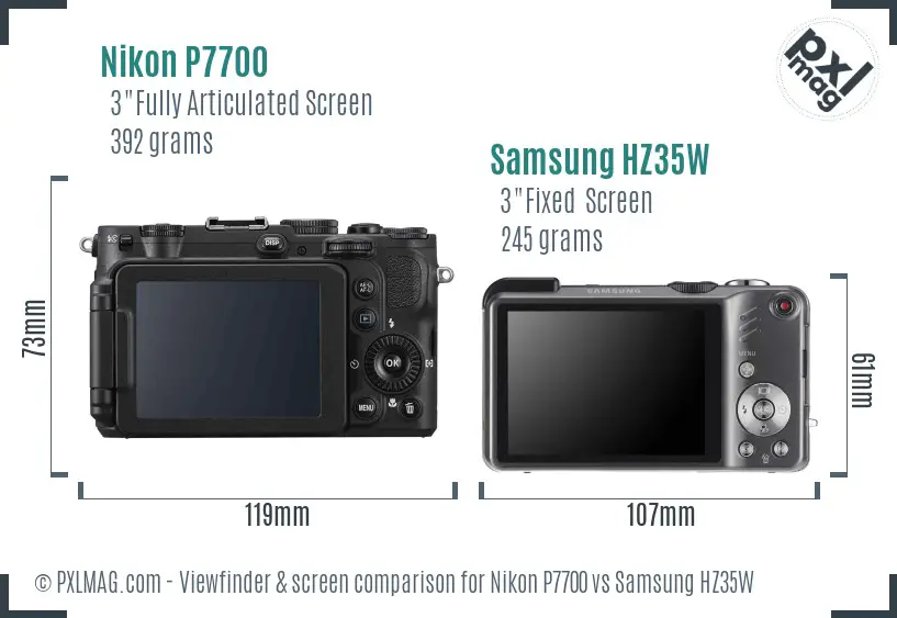 Nikon P7700 vs Samsung HZ35W Screen and Viewfinder comparison