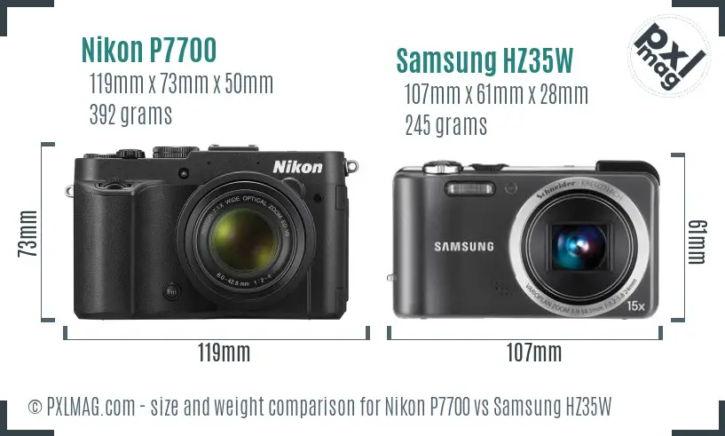 Nikon P7700 vs Samsung HZ35W size comparison