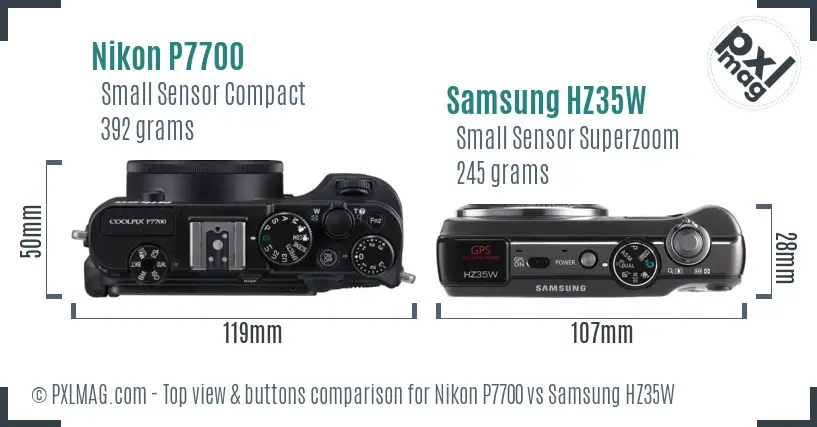 Nikon P7700 vs Samsung HZ35W top view buttons comparison