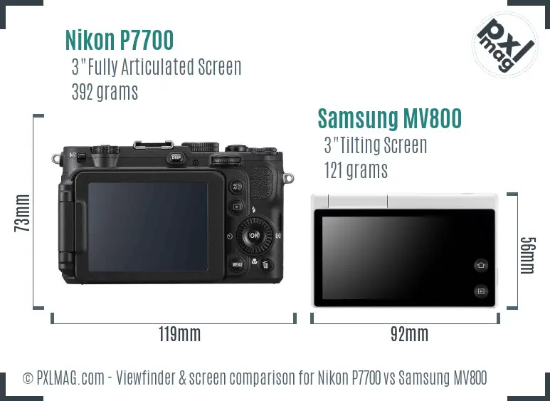Nikon P7700 vs Samsung MV800 Screen and Viewfinder comparison
