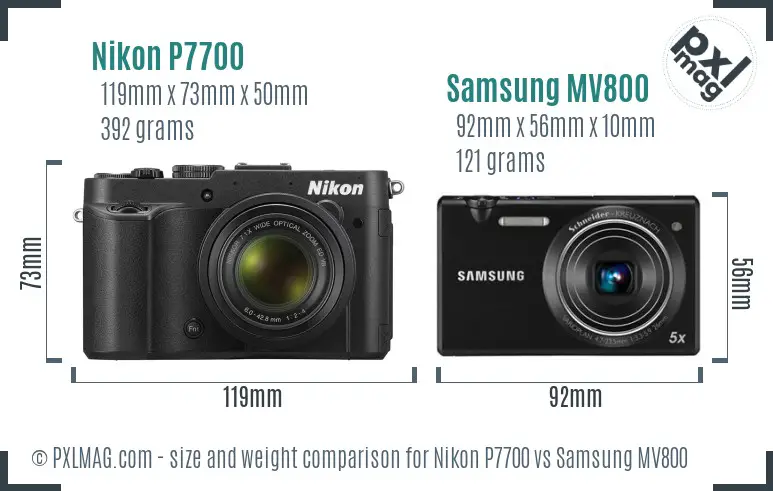 Nikon P7700 vs Samsung MV800 size comparison