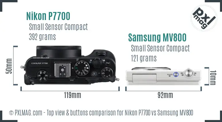 Nikon P7700 vs Samsung MV800 top view buttons comparison