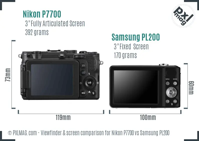 Nikon P7700 vs Samsung PL200 Screen and Viewfinder comparison