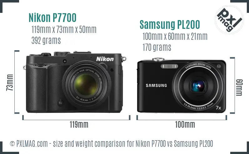 Nikon P7700 vs Samsung PL200 size comparison