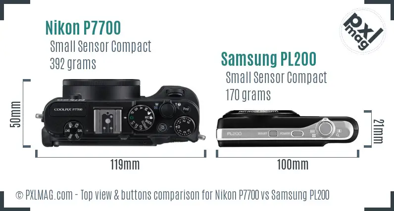 Nikon P7700 vs Samsung PL200 top view buttons comparison