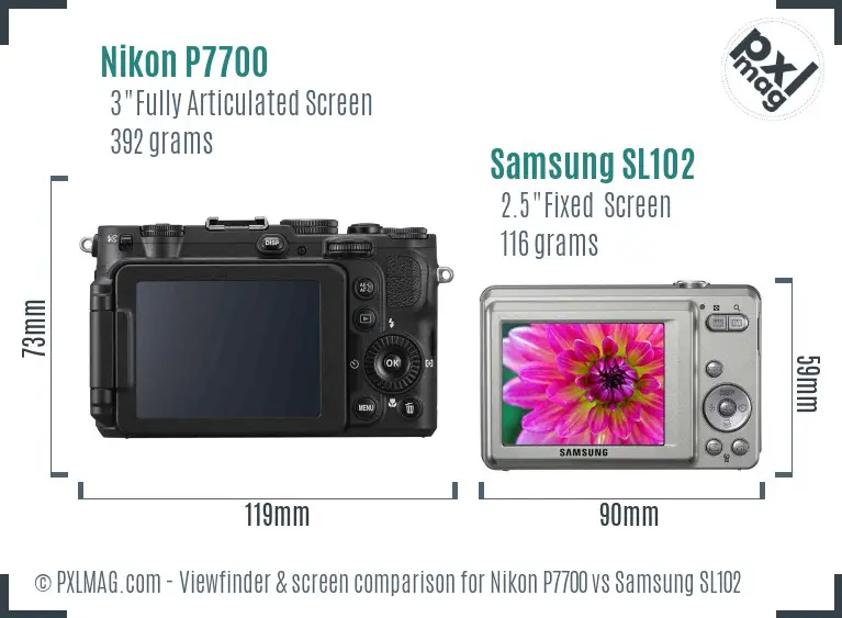 Nikon P7700 vs Samsung SL102 Screen and Viewfinder comparison